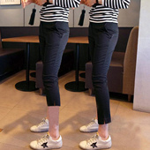 百搭直筒八九分黑色休闲显瘦百搭小脚长裤 弹力春夏秋冬季 薄款 子女