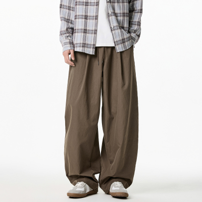 WASSUP复古弯刀阔腿休闲长裤男夏
