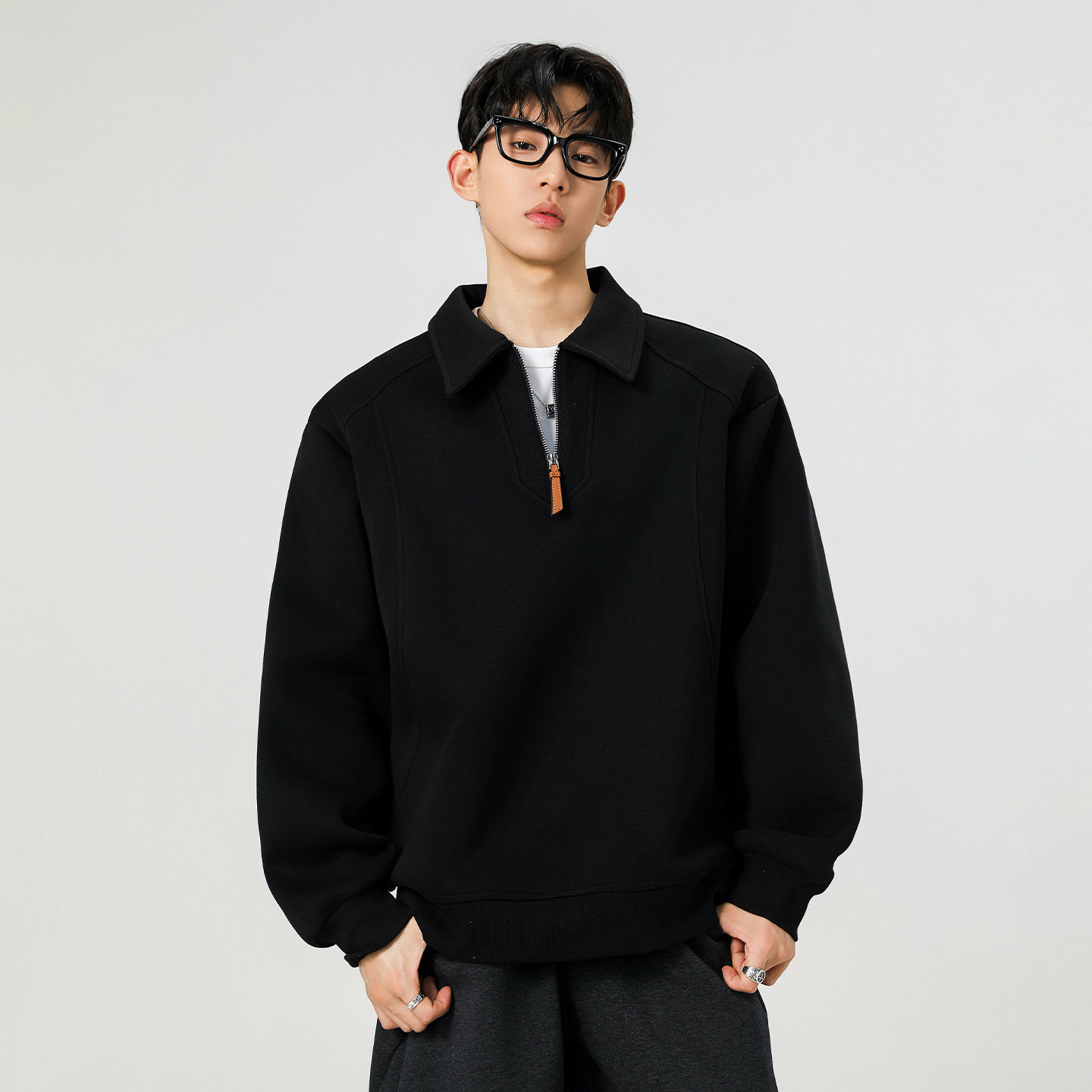 WASSUP美式高街翻领polo衫卫衣男2026新款简约百搭纯色上衣高级感