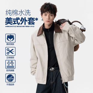 WASSUP潮牌美式工装外套男春秋2026新款重磅纯棉水洗翻领飞行夹克