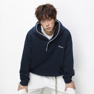 WASSUP国潮牌情侣美式贝壳贴布刺绣LOGO连帽卫衣男女宽松帽衫上衣