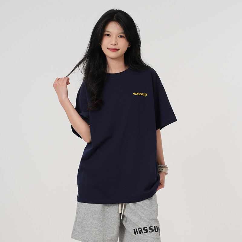 WASSUP潮牌美式重磅字母短袖t恤女夏季宽松休闲百搭情侣半袖上衣