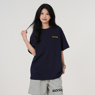 WASSUP潮牌美式 t恤女夏季 宽松休闲百搭情侣半袖 上衣 重磅字母短袖