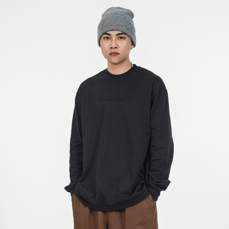 WASSUP潮牌立体字母圆领长袖T恤