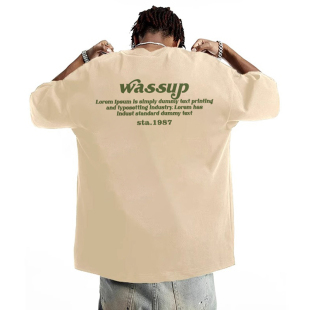 HEODS美式 潮牌情侣宽松短袖 重磅字母T恤男士 2024新款 夏季 WASSUP