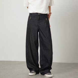 潮流vibe弯刀阔腿休闲裤 男2026新款 复古原色高街牛仔裤 WASSUP美式