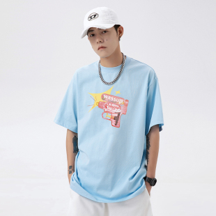 上衣 百搭宽松情侣国潮流tee短袖 WASSUP水枪印花t恤男夏季 2024新款