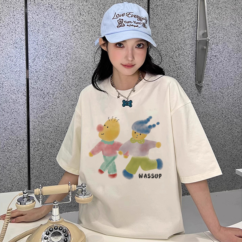 WASSUP潮牌美式情侣百搭短袖T恤