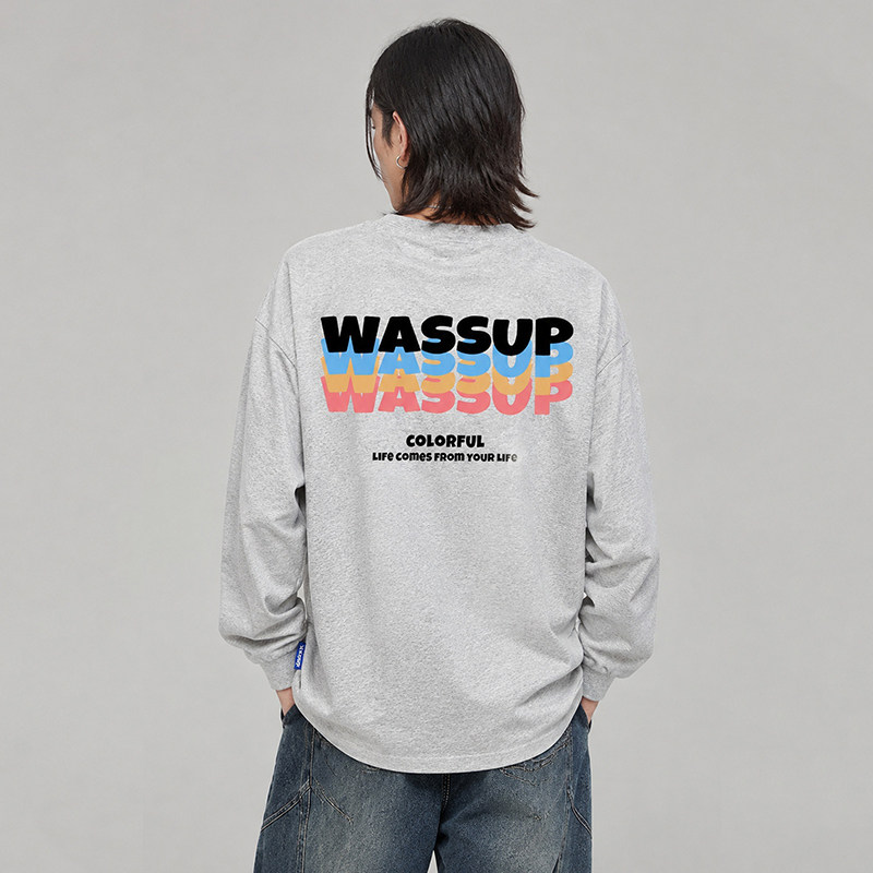WASSUP潮牌重磅纯棉彩色字母长袖