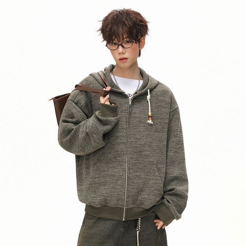 WASSUP美式休闲连帽开衫卫衣男秋