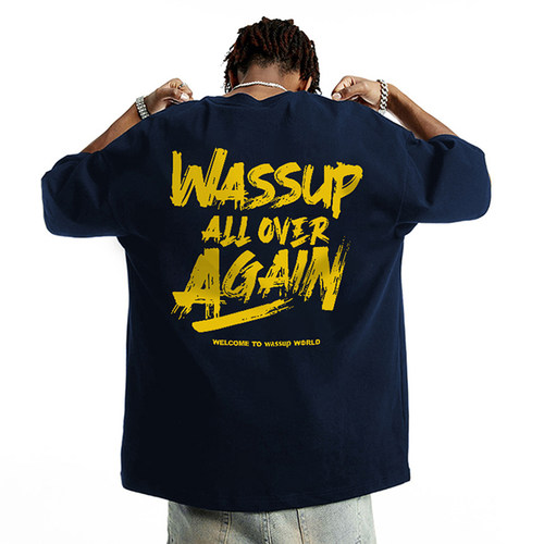 WASSUP美式涂鸦字母短袖T恤男