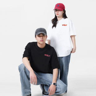 宽松百搭情侣短袖 WASSUP潮牌重磅纯棉280g字母logoT恤衫 男女夏季