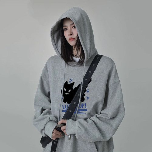 WASSUP美式猫咪卡通卫衣重磅潮牌