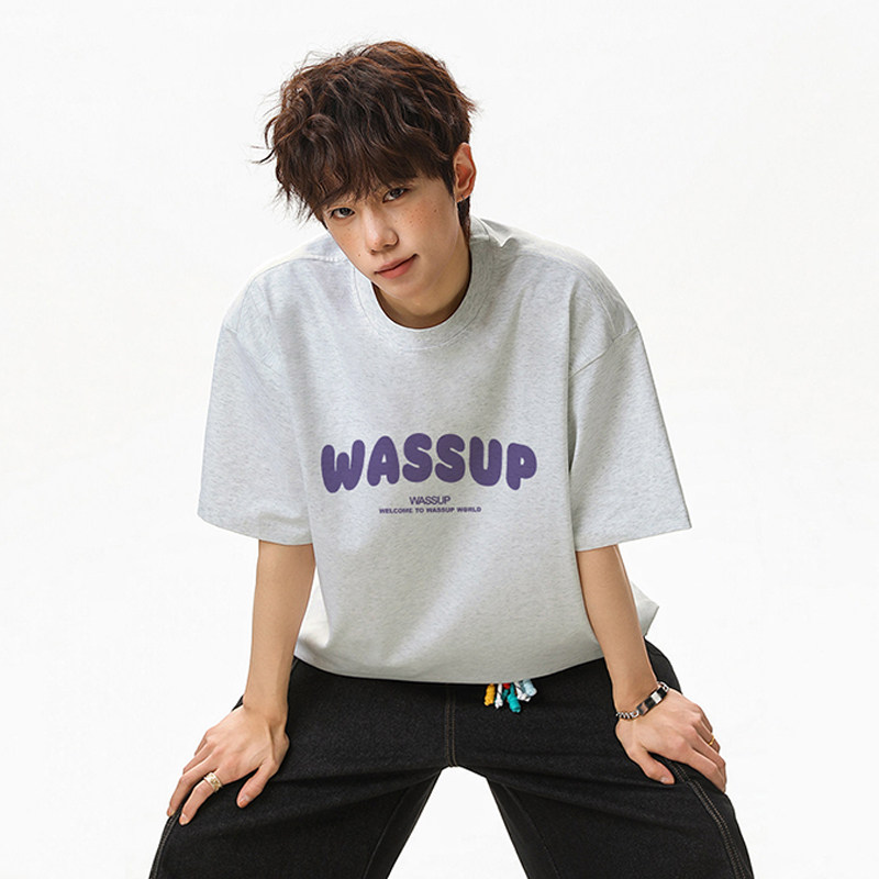 WASSUP潮牌字母短袖T恤男夏季2026新款宽松休闲百搭圆领半袖上衣