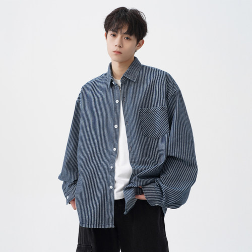 WASSUP水洗条纹牛仔衬衫外套男
