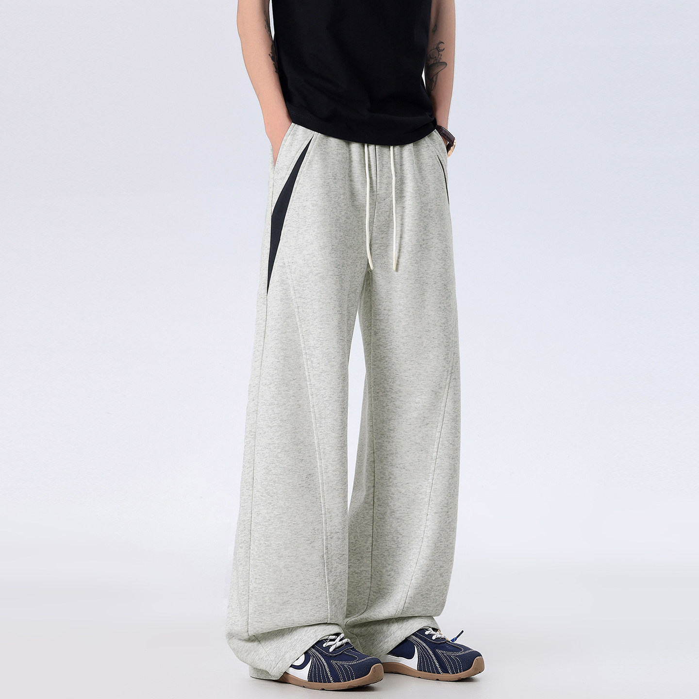 WASSUP美式重磅解构撞色休闲卫裤男款2026夏季宽松直筒垂感阔腿裤