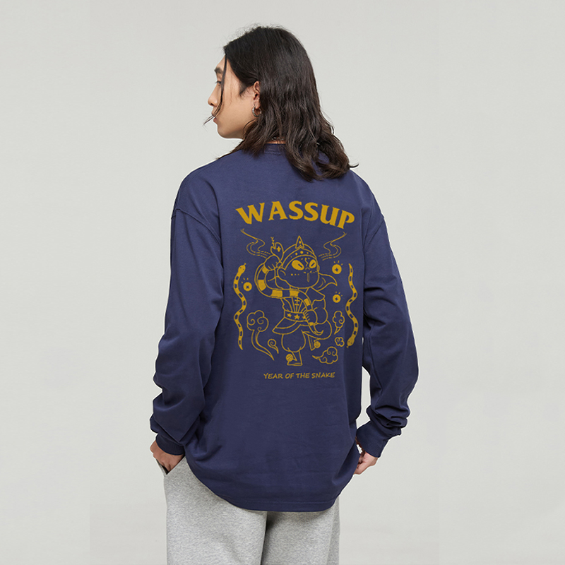 WASSUP英歌战舞纯棉圆领长袖t恤