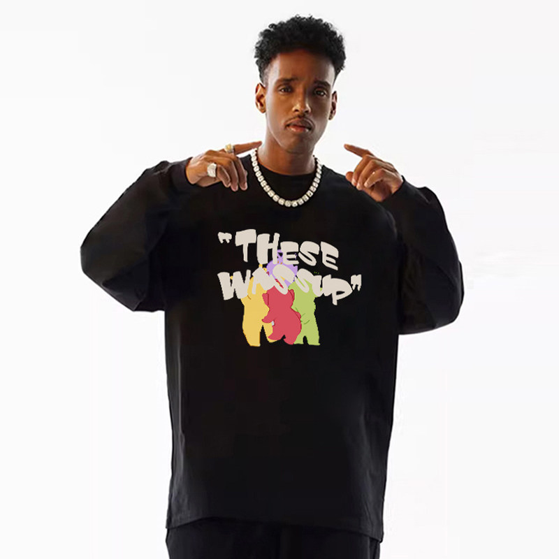 WASSUP天线宝宝重磅长袖T恤男女秋季宽松休闲百搭圆领打底衫上衣