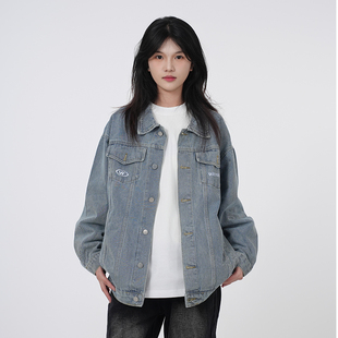 学生百搭潮流情侣工装 新款 外套 复古蓝牛仔夹克女春秋季 WASSUP美式