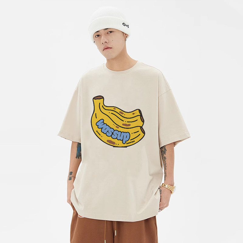 WASSUP香蕉潮牌重磅喷墨短袖T恤男透气夏季宽松休闲圆领半袖上衣