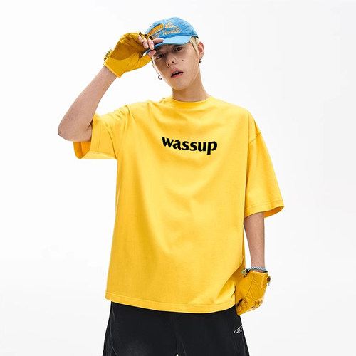 WASSUP潮牌美式黄色T恤短袖男女
