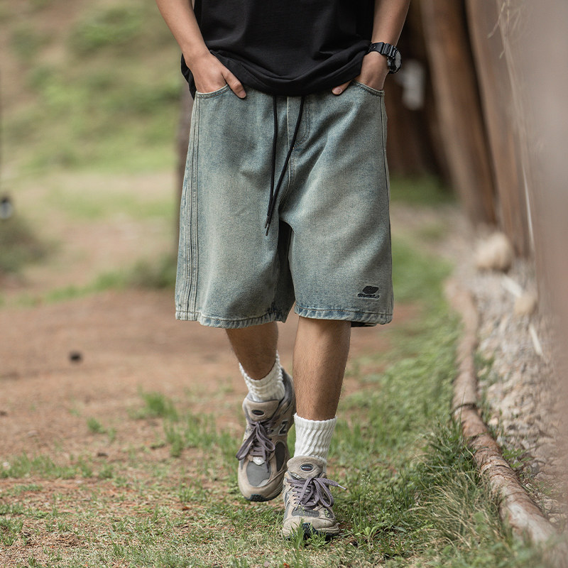 WASSUP HEODS复古休闲牛仔短裤日系夏季宽松潮牌做旧水洗五分裤子