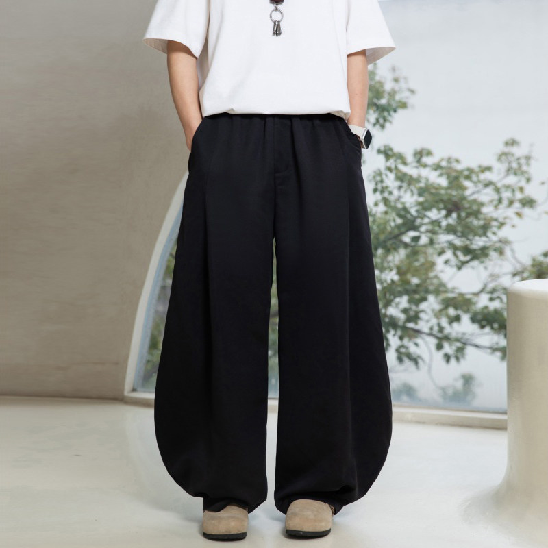 WASSUP复古重磅垂感黑色阔腿弯刀裤男女美式潮牌直筒宽松休闲长裤