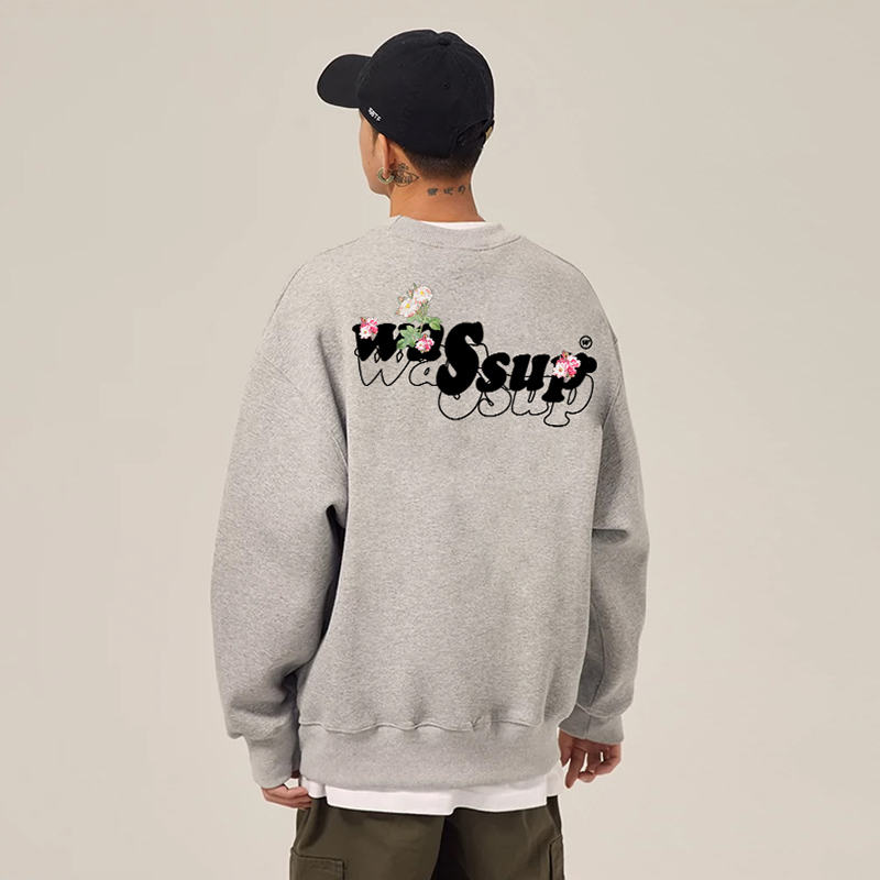 WASSUP美式重磅花语字母卫衣