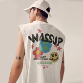 夏季 WASSUP潮牌2025新款 背心男士 休闲重磅无袖 纯棉上衣服宽松美式