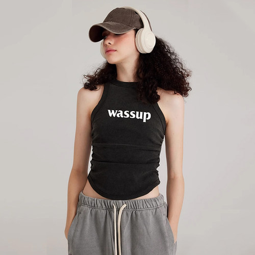 WASSUP潮牌辣妹装无袖背心女夏季