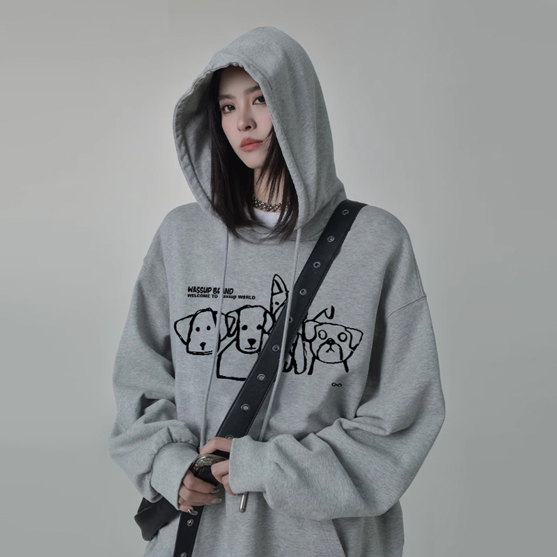 WASSUP狗狗重磅加绒卫衣男女连帽