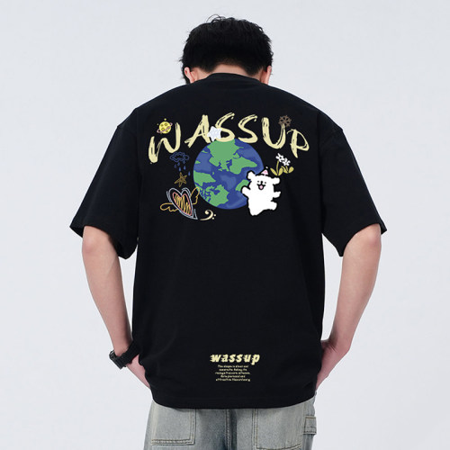 WASSUP涂鸦线条小狗短袖T恤男美