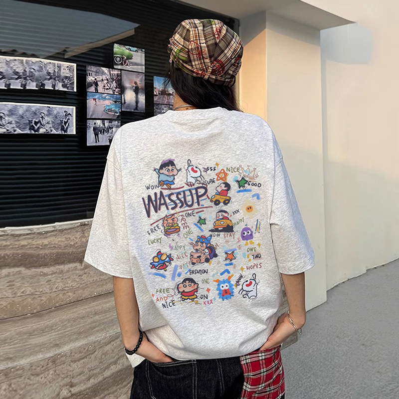 WASSUP可爱多小新短袖T恤女夏季2026新款重磅纯棉情侣半袖上衣服