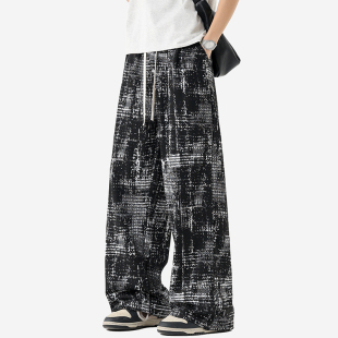 高街青少年宽松直筒阔腿裤 男春秋2026新款 扎染休闲长裤 WASSUP美式
