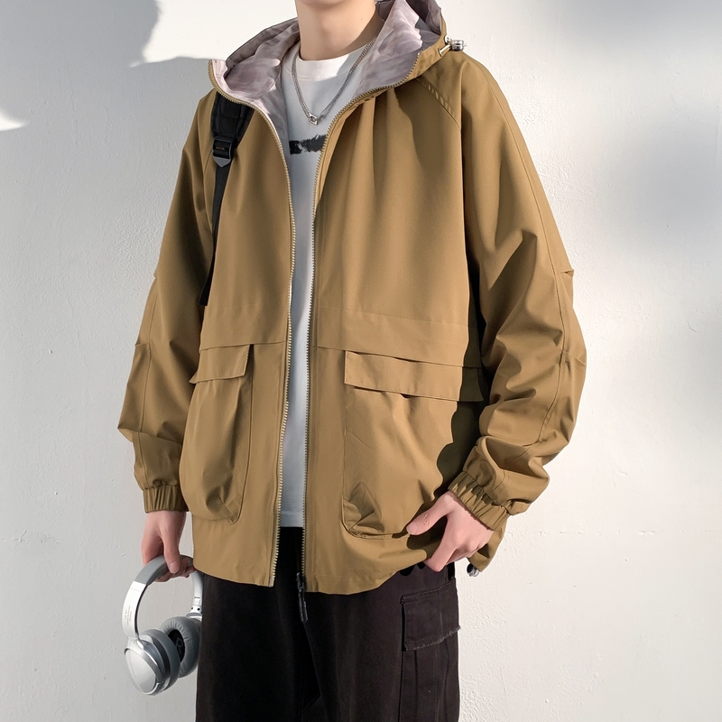 WASSUP男士登山冲锋衣防风双面穿外套秋冬季潮牌休闲连帽工装夹克