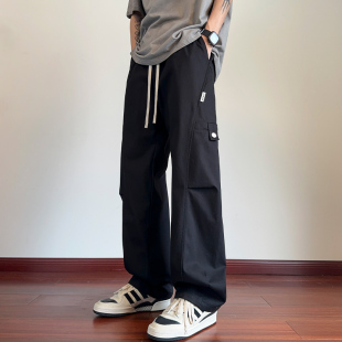 WASSUP美式直筒工装裤男款春秋季复古阔腿宽松弯刀裤纯棉休闲裤子