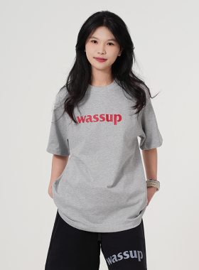 WASSUP潮牌灰色字母T恤短袖女夏季2026新款宽松休闲多色体恤上衣