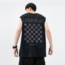 WASSUP HEODS棋盘格背心男美式2024夏季宽松运动无袖上衣