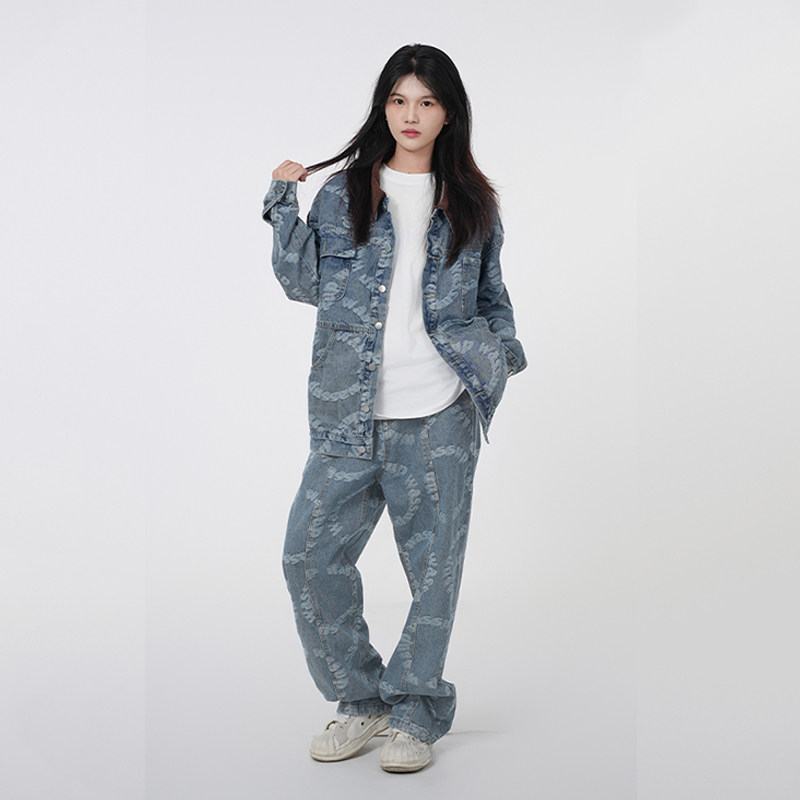 WASSUP牛仔工装外套长裤两件套装