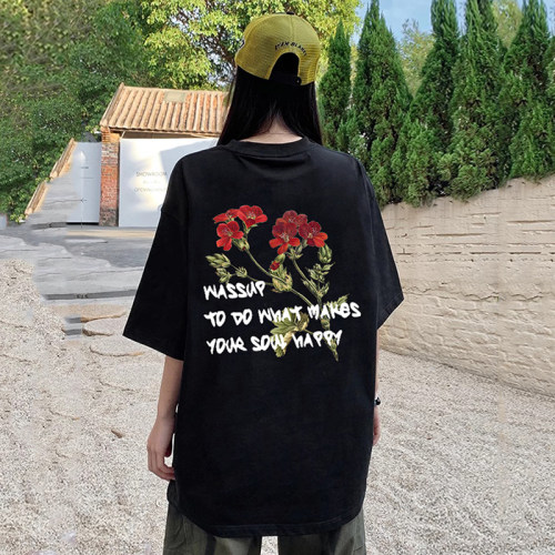 WASSUP油画玫瑰复古重磅短袖T恤