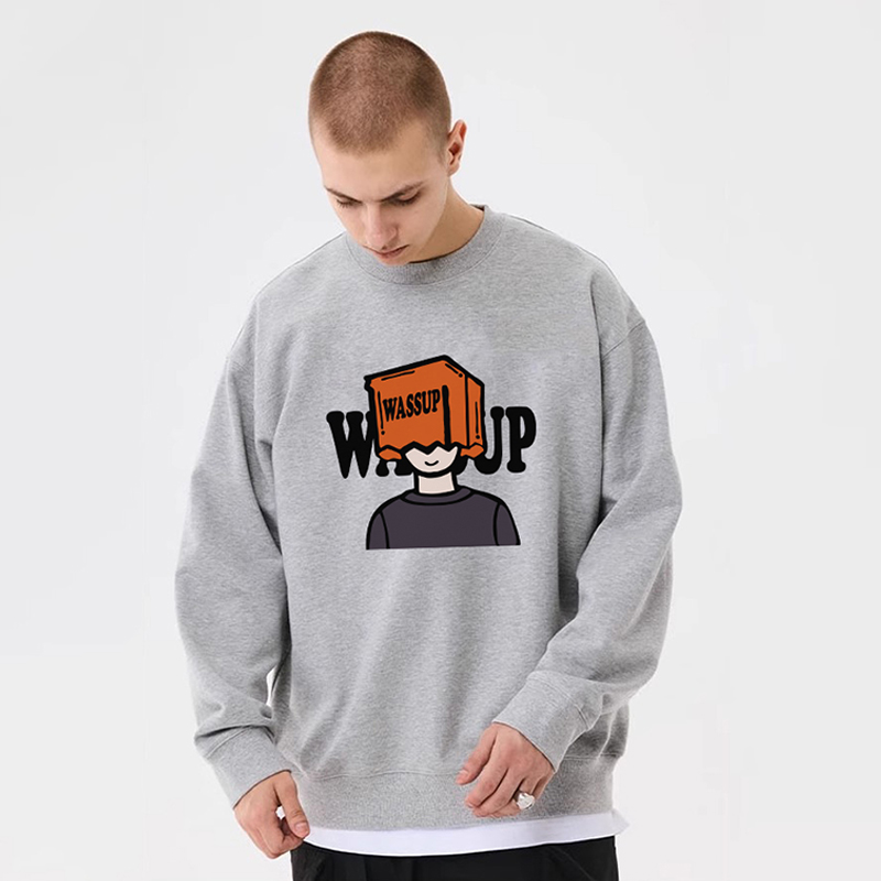 WASSUP美式重磅灰色卫衣男女秋冬
