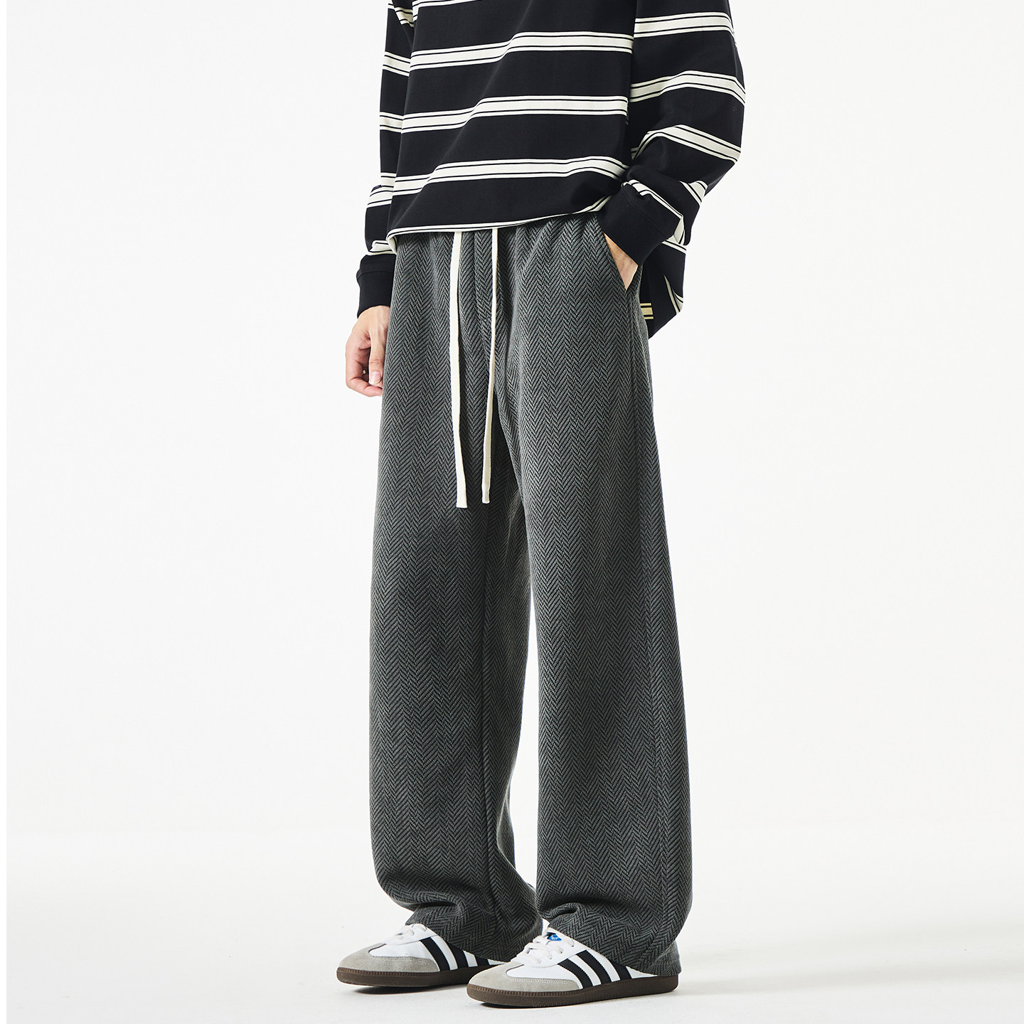 WASSUP美式水洗卫裤男秋冬季阔腿宽松直筒运动休闲cleanfit长裤子