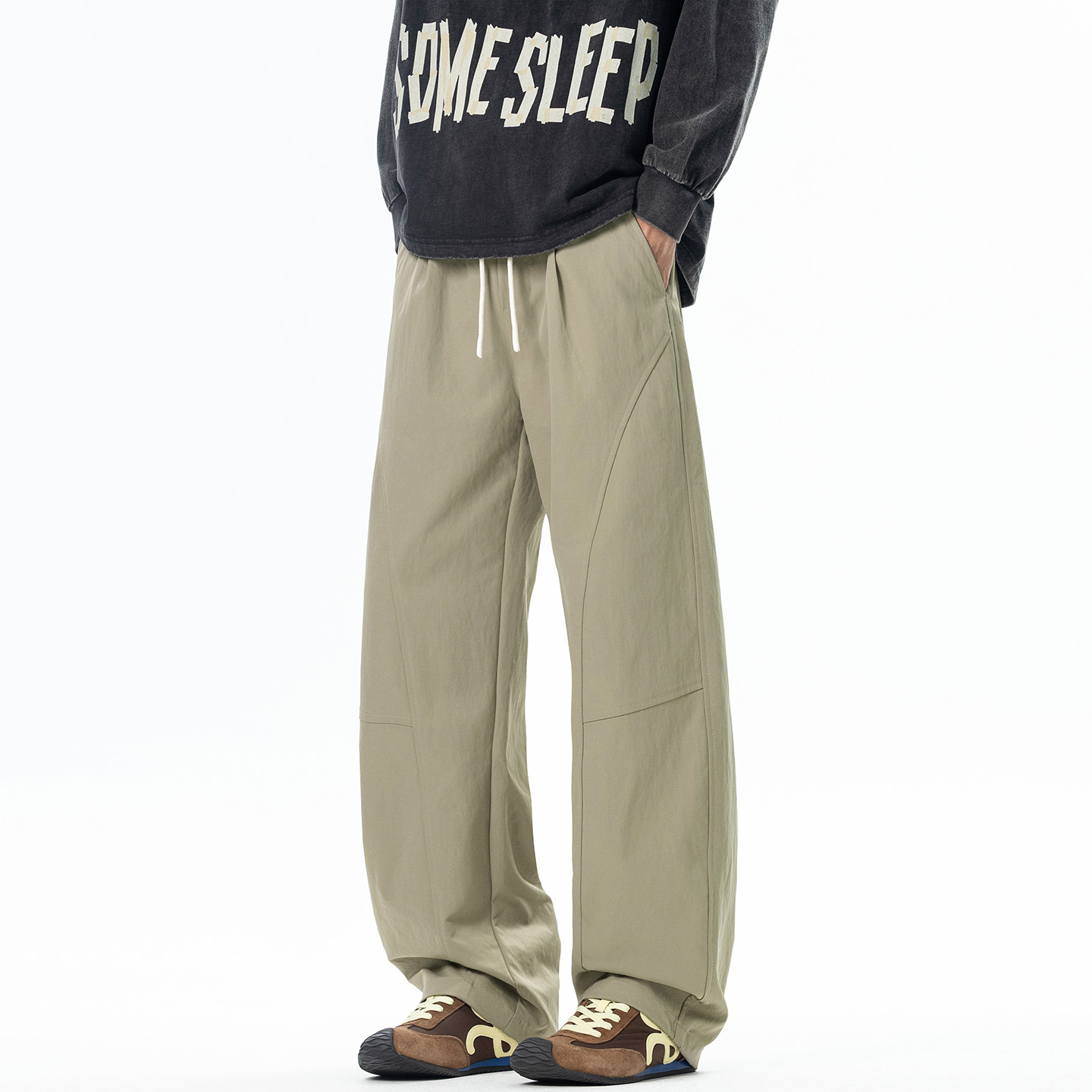 WASSUP复古工装弯刀休闲阔腿裤男