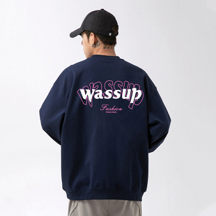 WASSUP潮牌美式重磅卫衣男女同款秋冬加绒青少年潮流圆领打底上衣