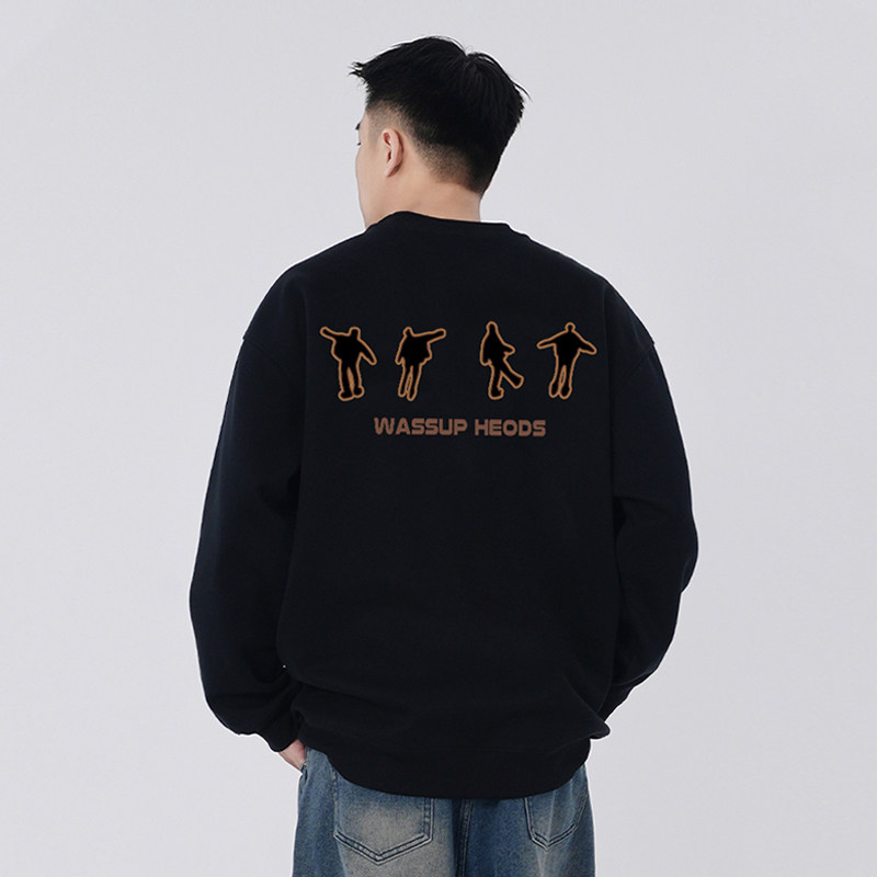 WASSUP美式复古重磅卫衣男款秋冬加绒宽松休闲情侣潮牌圆领上衣服