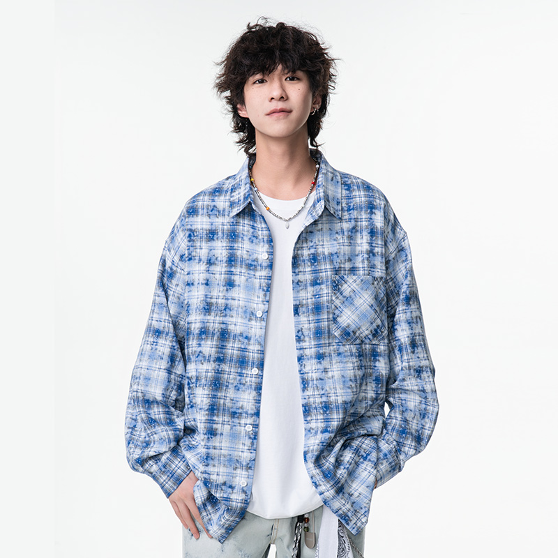 WASSUP扎染格纹衬衫长袖工装外套