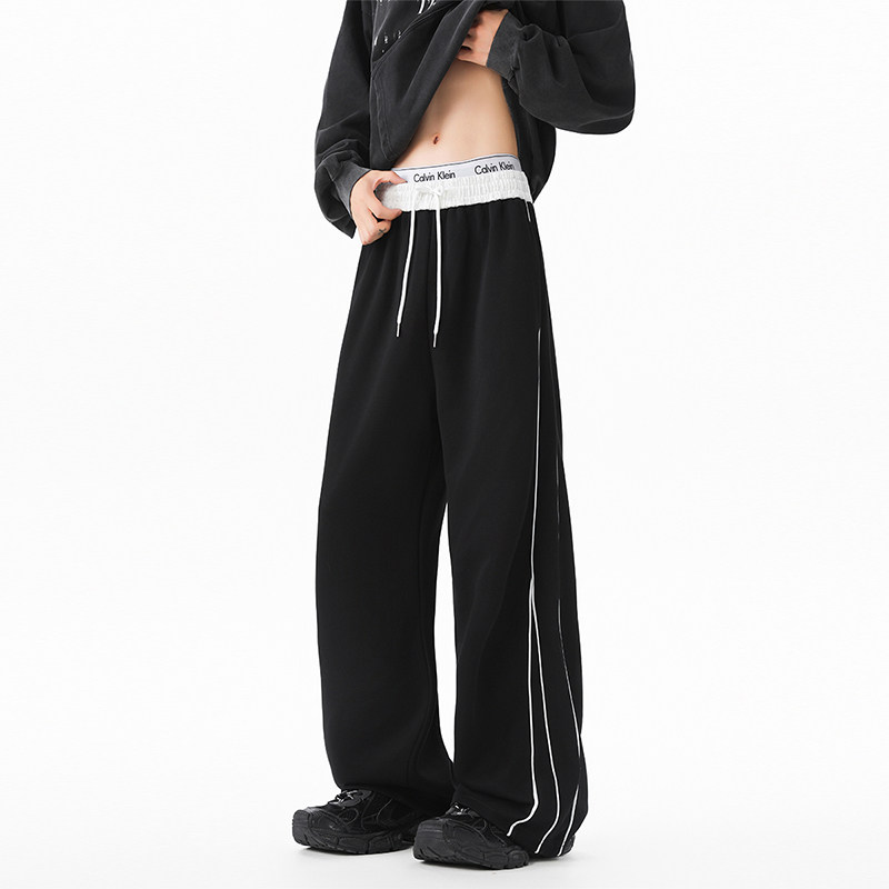 WASSUP潮牌春秋季休闲裤男2025美式宽松街舞运动百搭阔腿弯刀裤女