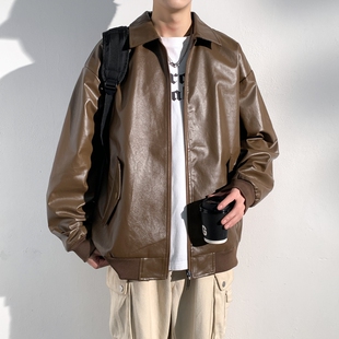 WASSUP美式防水双面穿皮衣夹克男秋冬季潮牌宽松痞帅情侣机车外套