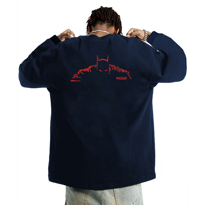 WASSUP黑夜行者美式重磅长袖T恤男秋季宽松休闲潮流百搭圆领上衣