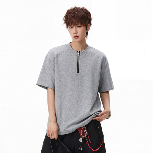 WASSUP潮牌半拉链美式高级感短袖